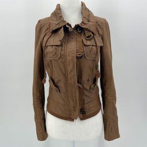 Guess Jeans Faux Leather Brown Jacket Womens XS